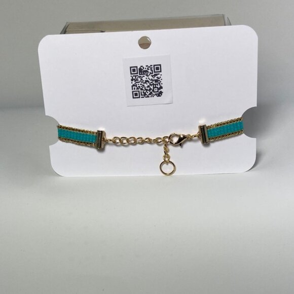 Teal and Gold loom-beaded bracelet Miyuki Delica seed beads - Picture 4 of 6